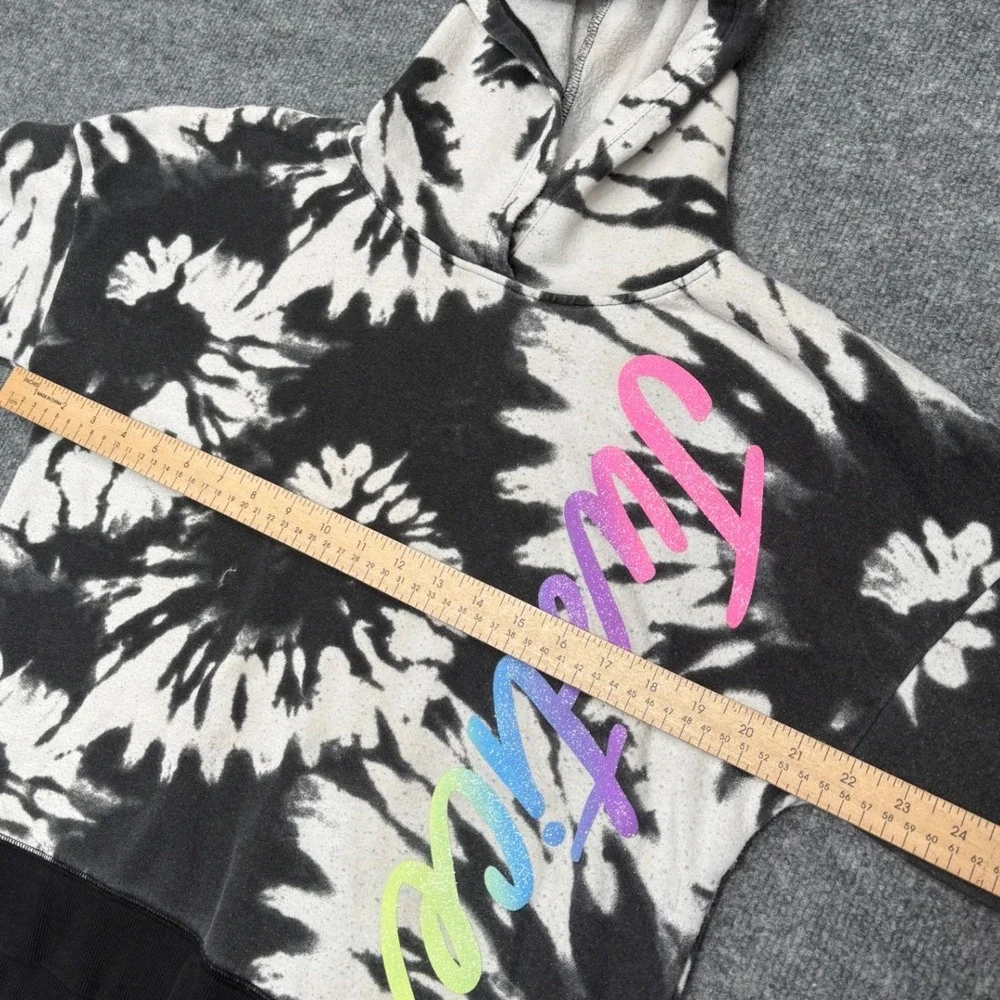 Justice Girls‎ XL 16/18 Tie Dye Hoodie Black White Glitter Logo Sweatshirt